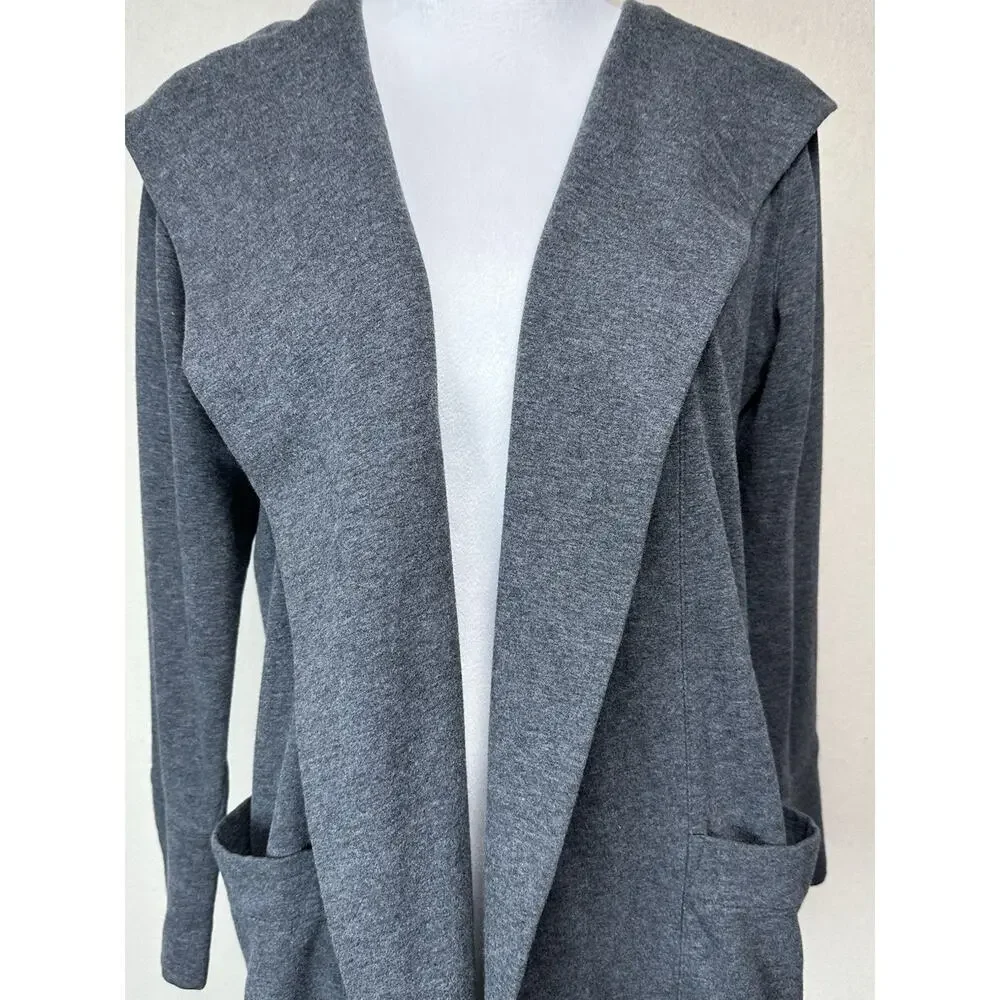 ANN TAYLOR LOFT‎ Cardigan XS Open Front Hooded Cotton Blend Gray Classic